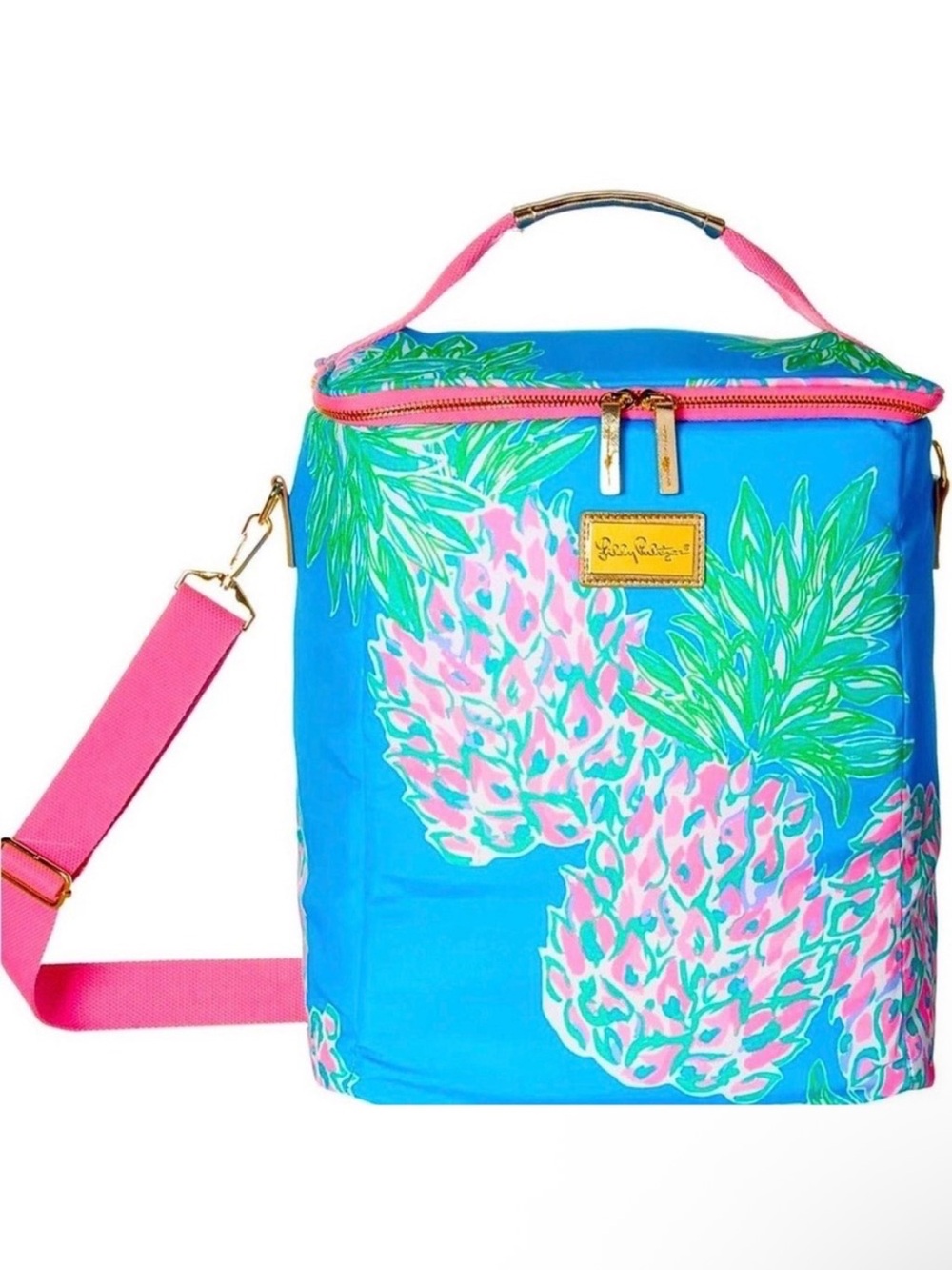 🆕 Lilly Pulitzer Blue Insulated Cooler with Pink Pineapple Print 🍍